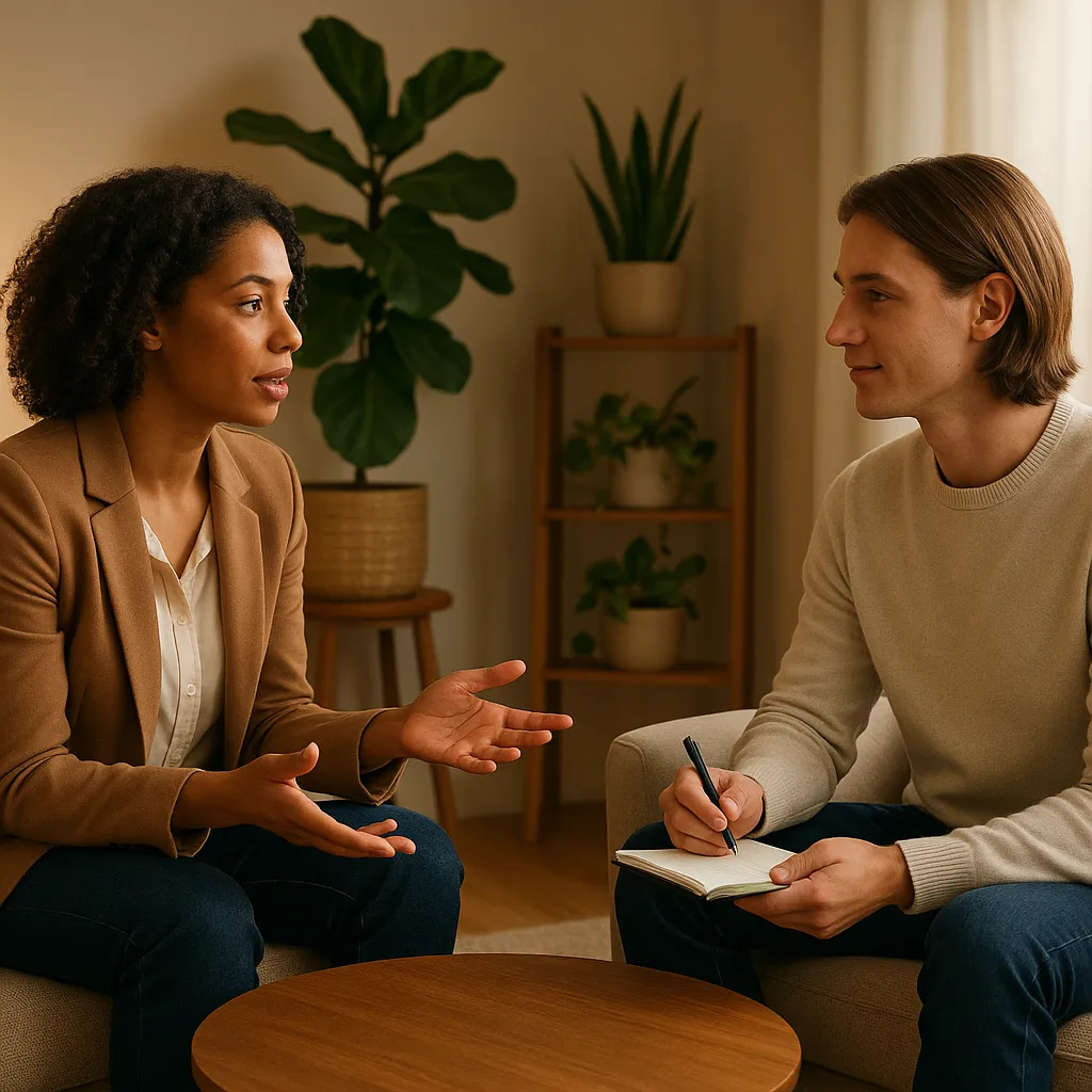Coachingsgesprek tussen coach en jongvolwassene over zelfbeeld en eigenwaarde